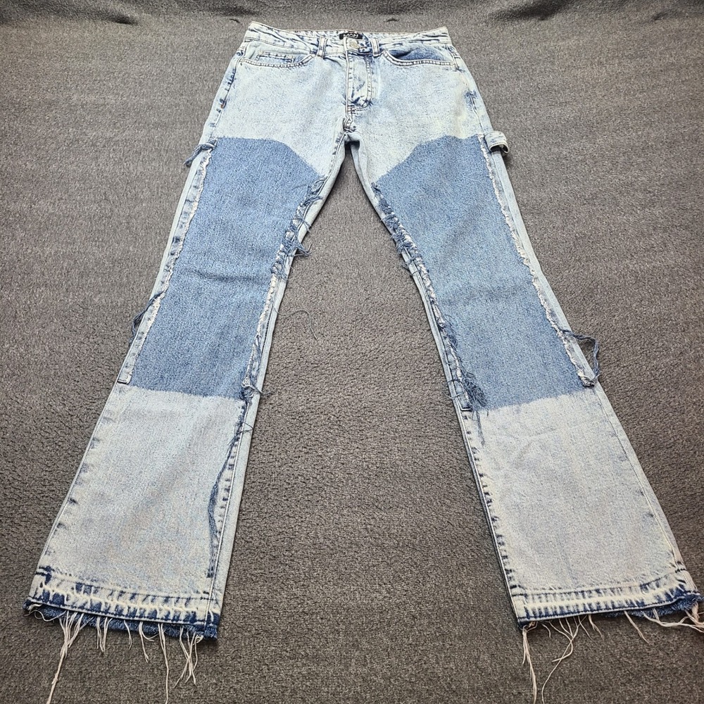 boohooMAN Patchwork Jeans Women‎ 30 Light Blue Excellent Distressed Carpenter